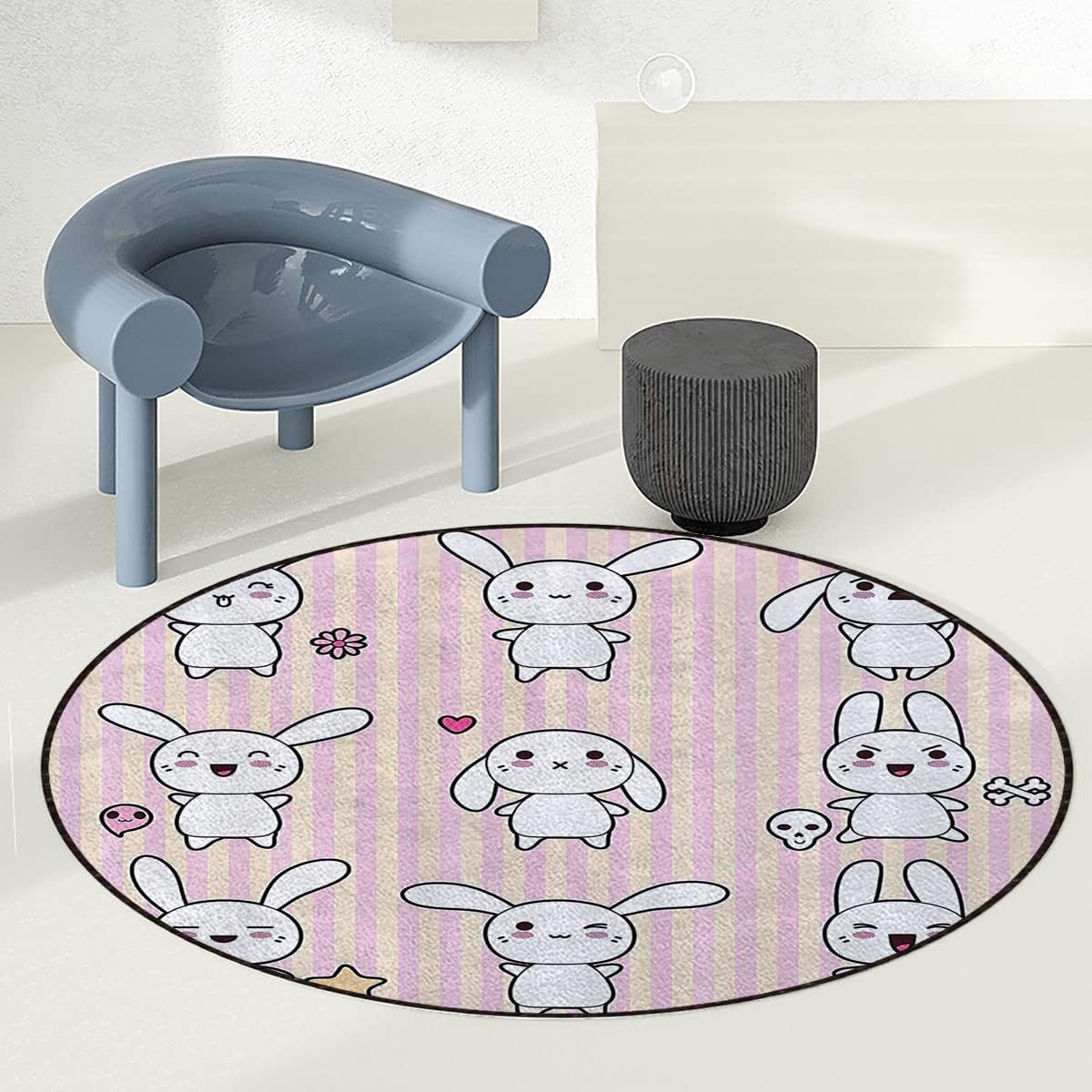 Pink White Round Office Chair Mat Computer Gaming Chair