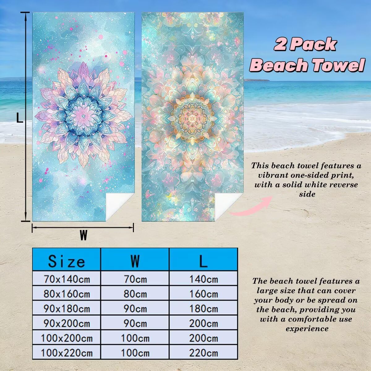 Serviette de Plage XXL 100x220 cm, Lot de 2 Serviette de Bain Microfibre, Anti Sable Serviettes Plage, Séchage Rapide Drap de Bain pour Homme Femme, Portable Serviettes pour Natation (Mandala) -3957