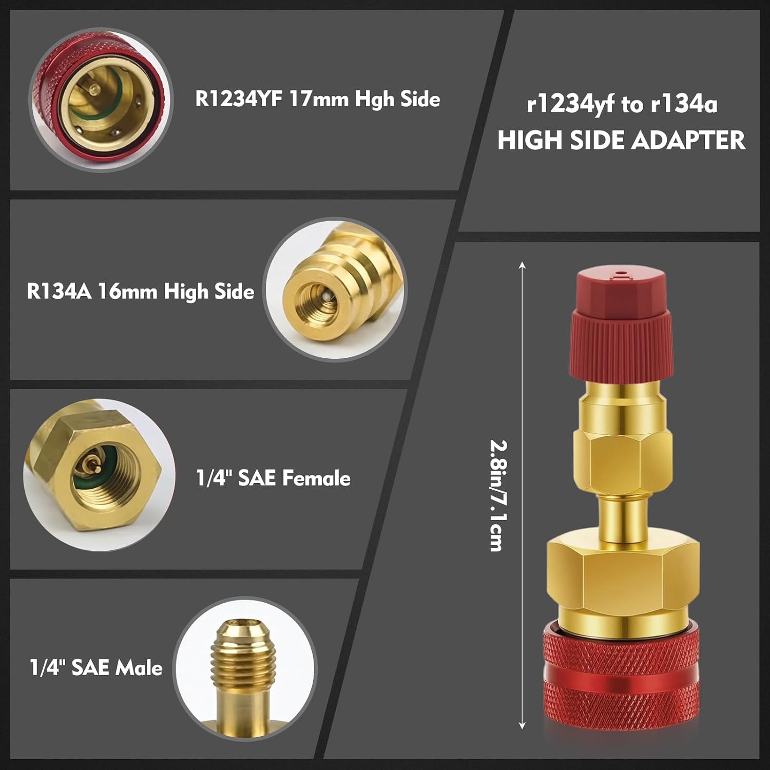R1234yf to R134a Adapter Kit, 2PCS Quick Couplers for High & Low Side, Car AC Refrigerant Recharge and Evacuation Conversion Connectors for R1234yf and R134a Systems (Red & Blue)