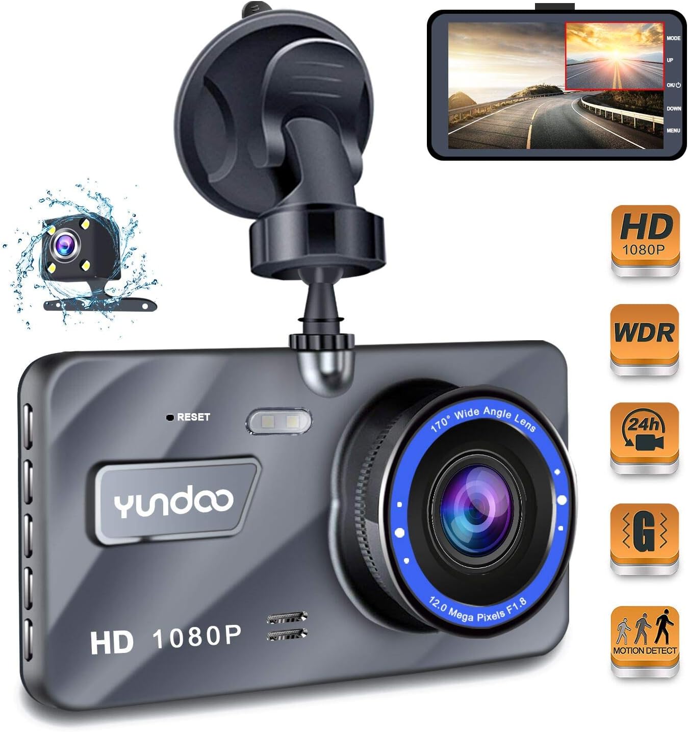 Dash Cam Car Dashboard Camera - Full HD 1080p Car Dashboard Camera，4“IPS Screen Dual Wide Angle Lens Car Dash Cam，G-Sensor，Cycle Recording，WDR，Parking Monitoring，Motion Detection (Silver Upgrade)