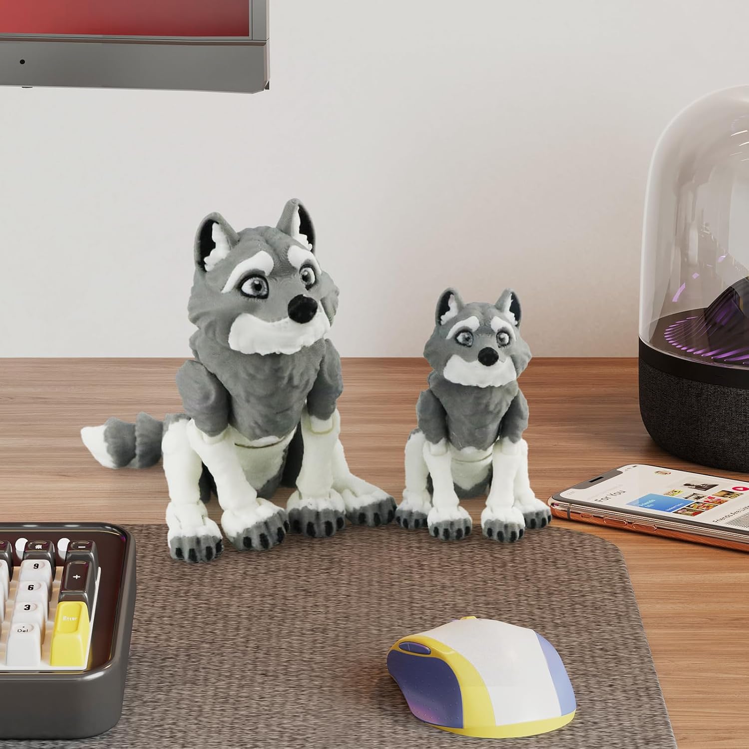3D Printed Animals Wolf, Flexible Articulated Poseable 3D Printed Animals - Fidget Desk Pets Gift Classroom Rewards Toys