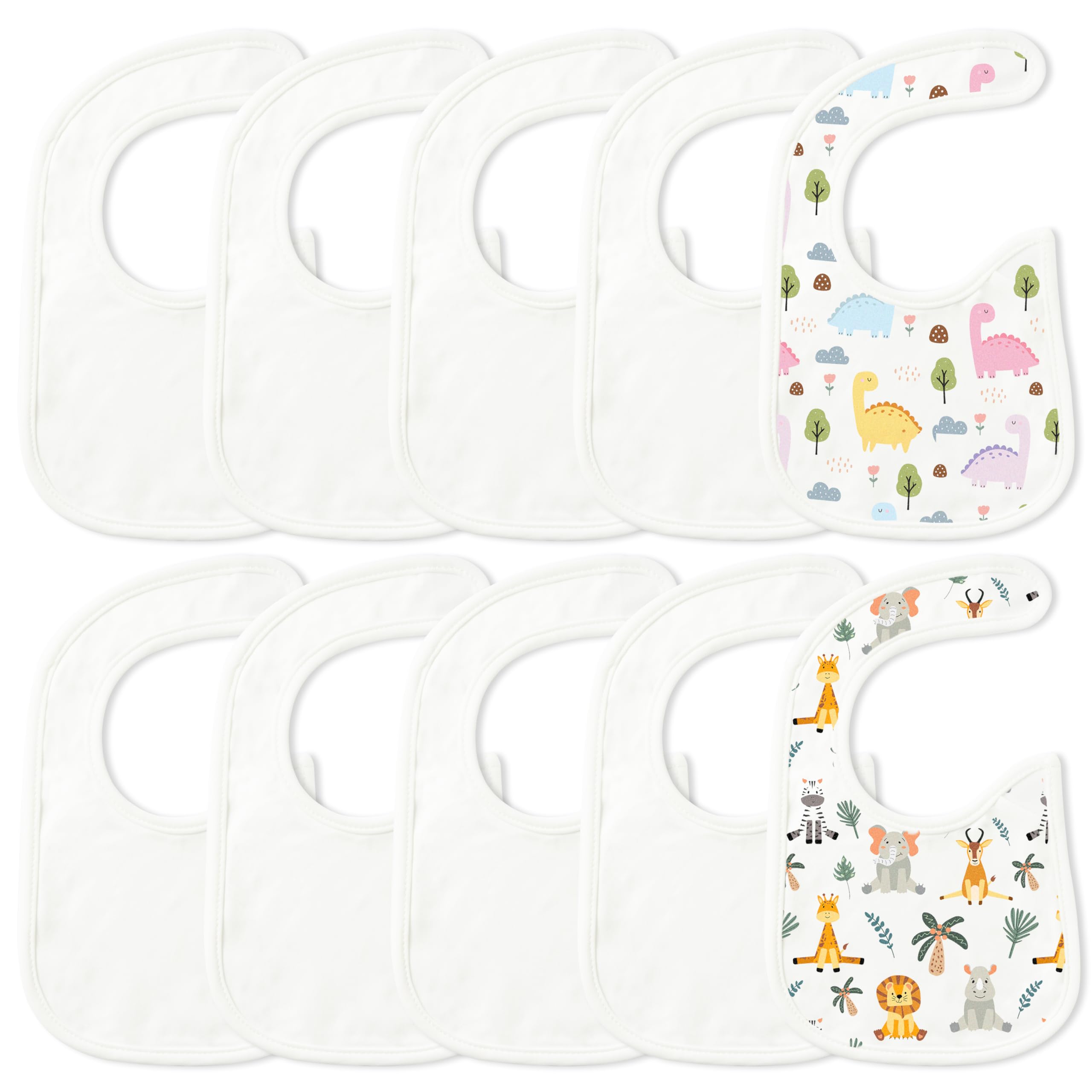 YINGENIVA 10Pcs White Blue Baby Bibs Waterproof Feeding Bibs DIY Painting Bibs Baby Bandana Drool Bibs with Adjustable Magic Stickers Unisex for Boys Girls Baby shower (Painting Tools Not Included)