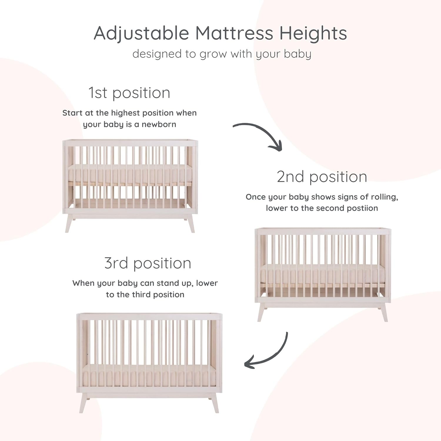 dadada Baby Soho 3-in-1 Convertible Wooden Crib to Toddler Bed - Made in Italy, GREENGUARD Gold Certified, Baby-Safe Finish, Handcrafted Beechwood, Modern Design, 3 Adjustable Heights (Natural Wash) - Image 6
