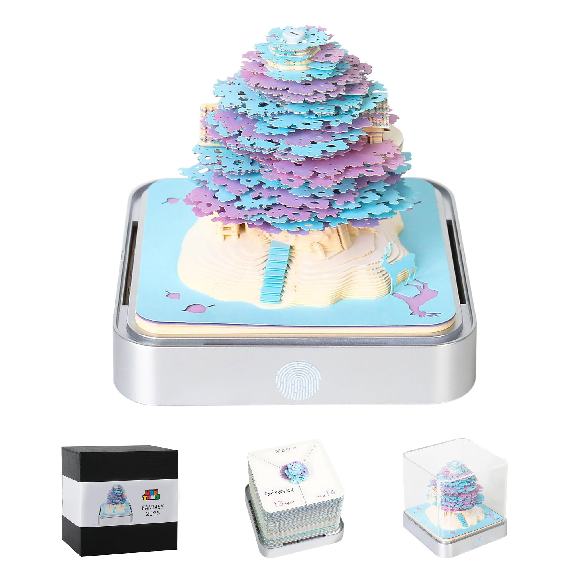MACTANO 3D Art Calendar Memo Pad 2024, Timepiece Calendar Tear Away Treehouse Paper Carving Sticky Note Purple
