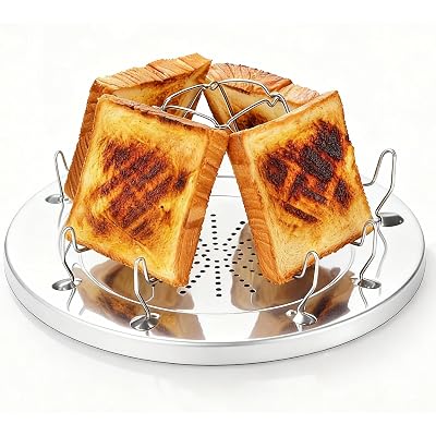 Camp Stove Toaster Outdoor, Foldable Stainless Steel Toaster for Camping, Holds 4 Bread Slices, Compact for Hiking and Picnic Rondauno