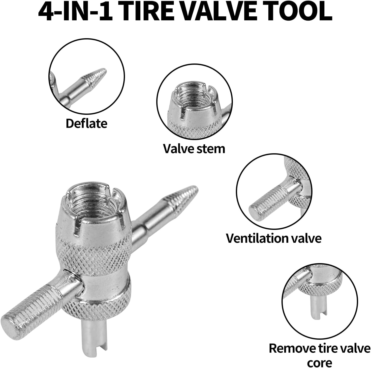 Gosknor 4pcs Valve Core Removal Tool, Dual & Single Head Valve Stem Core Remover 4-Way Valve Stem Wrench Extractor with Dust Caps Repair Installation Tools for Car Truck HVAC Air Conditioner