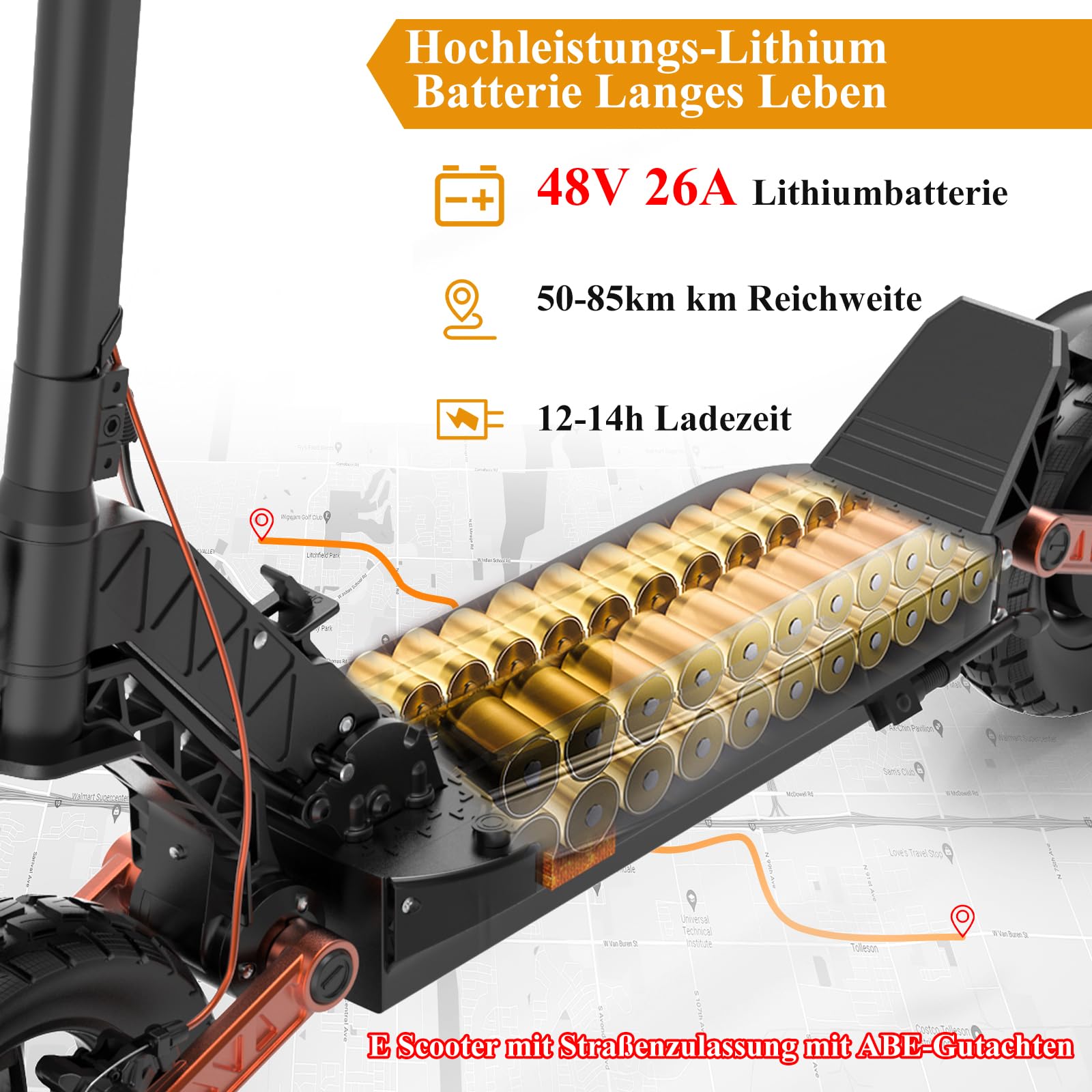 JOYOR E Scooter mit Straßenzulassung ABE, Maximale Reichweit 100km, 500W Motor Faltbarer Elektroroller, 10 Zoll E Roller