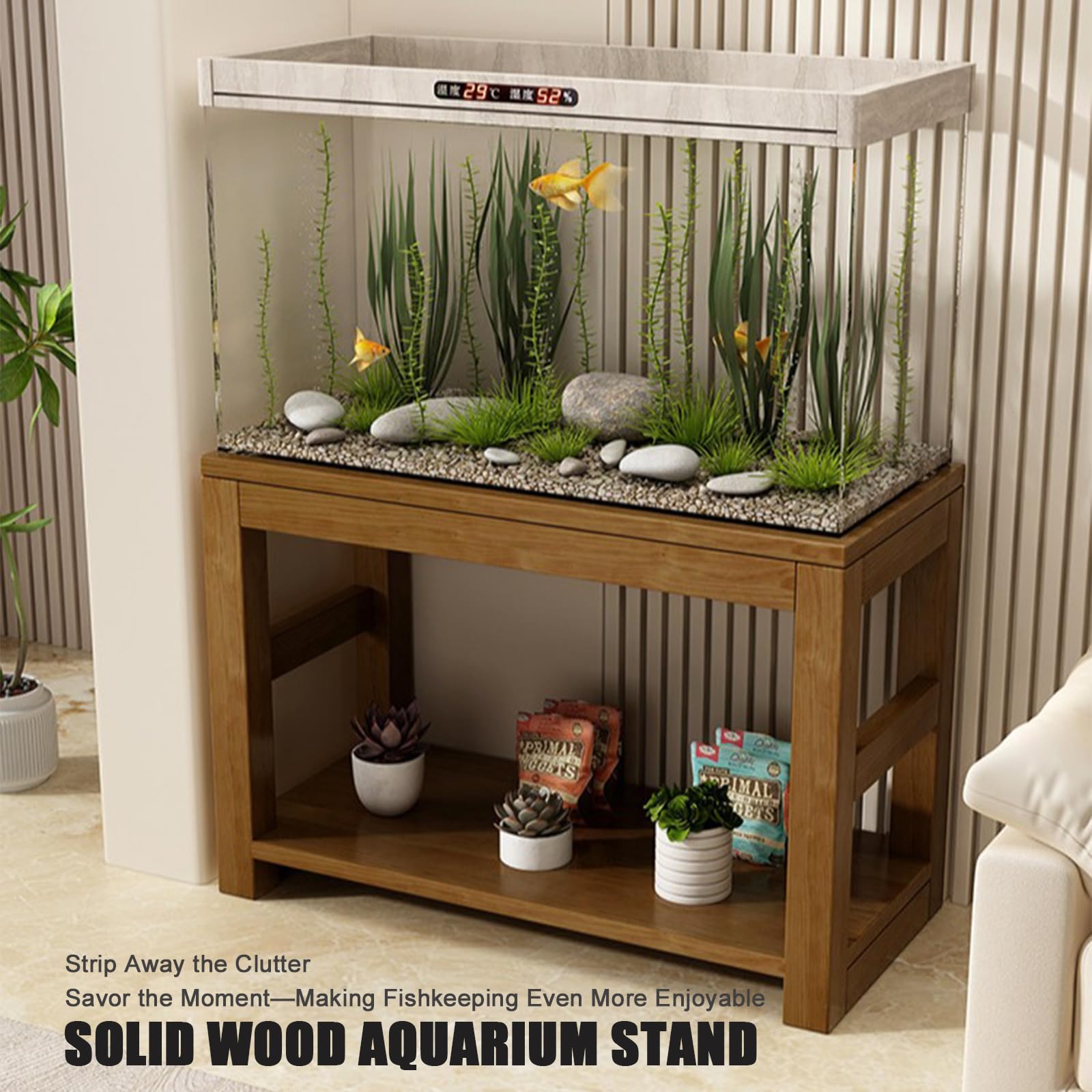 Aquarienunterschrank Aus Massivholz (für 20–50 Gallonen) Mit Zwei Ablageebenen Zur Aufbewahrung Von Zubehör – Auch Als Unterschrank Für Reptilien- Und Schildkrötenbecken Geeig Natural Wood 70*35*62cm