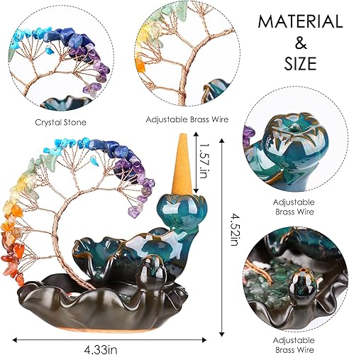 Miniatura 4 de Quemador de incienso de cerámica con cascada de incienso de 7 chakras soporte de incienso para árbol de cristal Namaste Yoga Meditación y Decoración