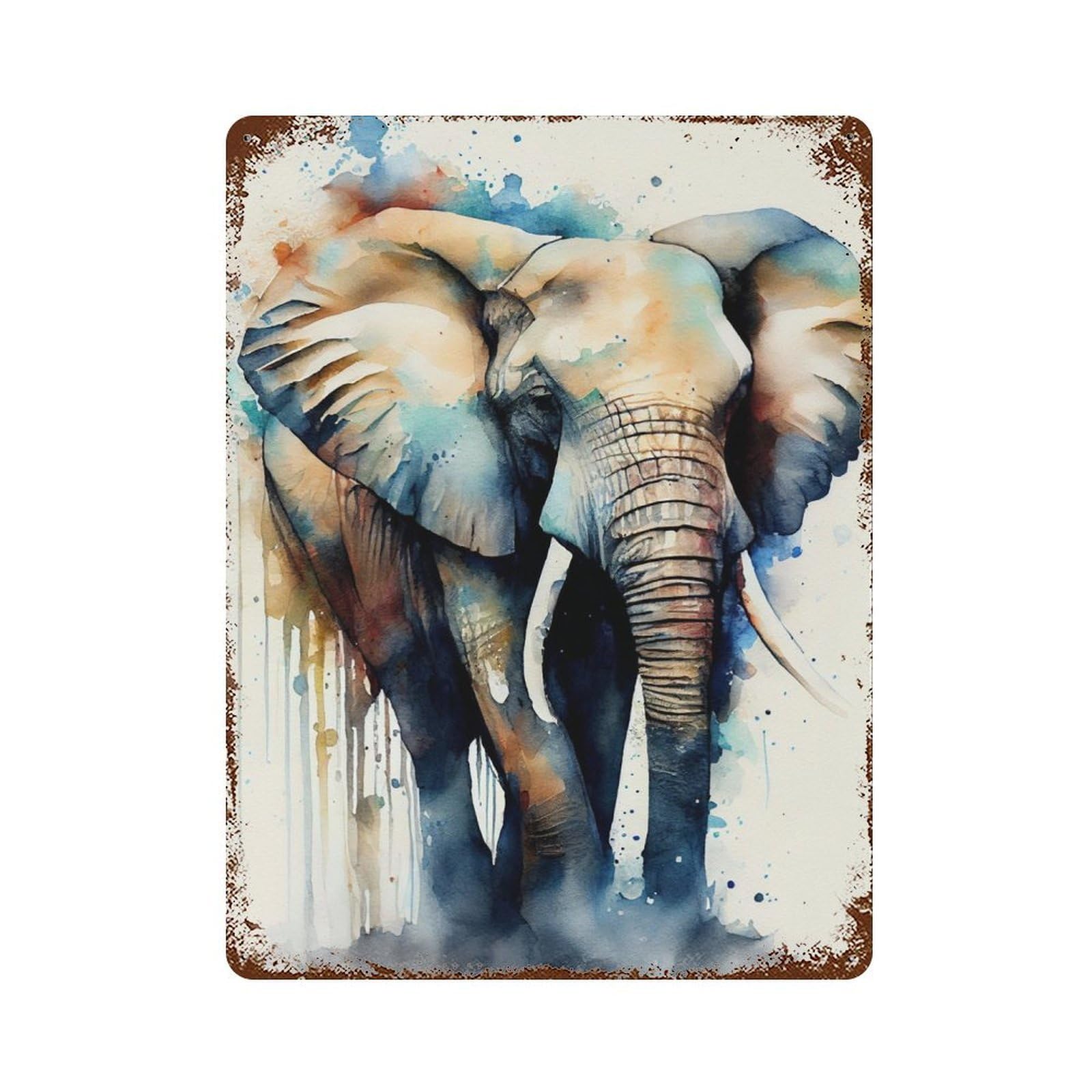 Elephant Watercolor Animal Decorative Tin Sign 15.7"x11.8", for Bistro, Counter And Cafe Decor, Retro Wall Decor