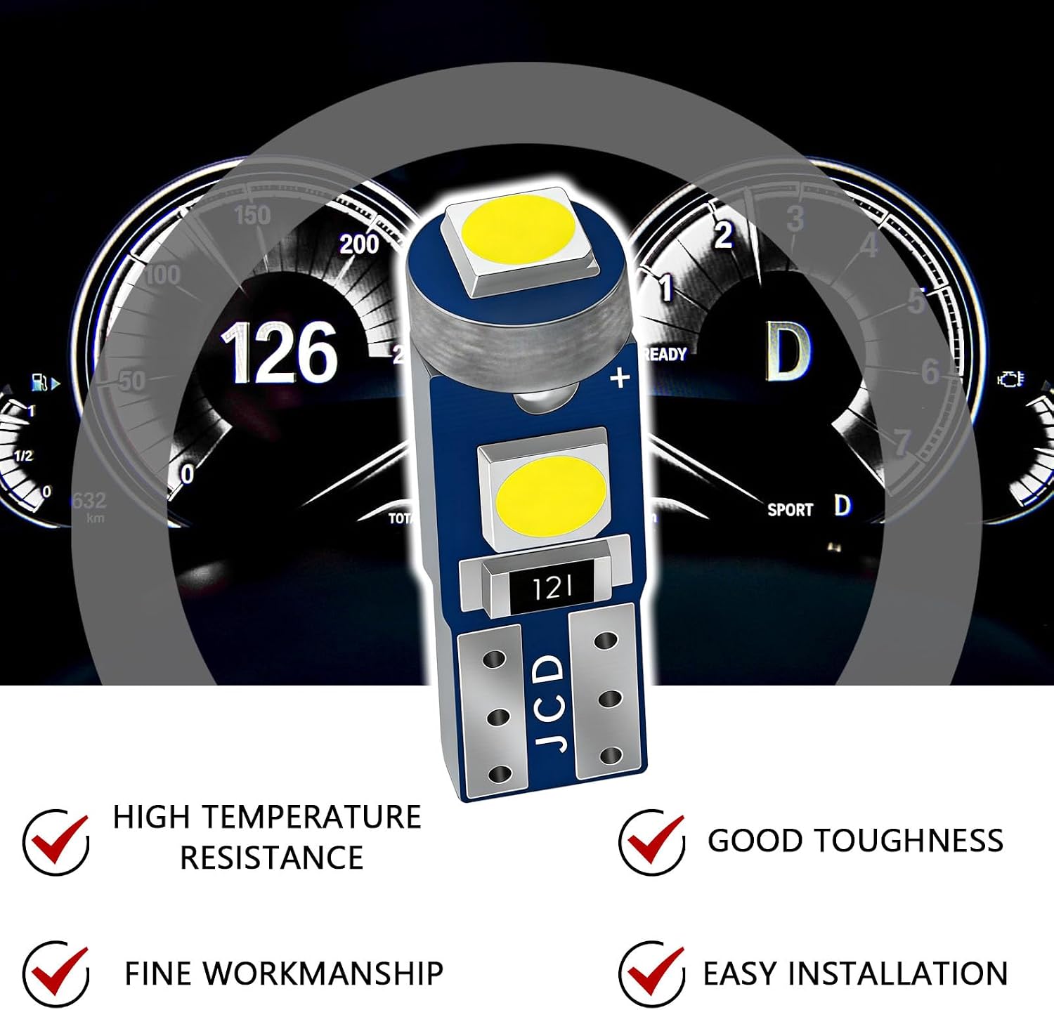 20PCS T5 LED Bulbs with Wedge Base for Dash Lights, 74 73 37 2721 12V Car Interior Dashboard Speedometer Instrument Panel Indicator Gauge Cluster Light Lamp Replacement (White)