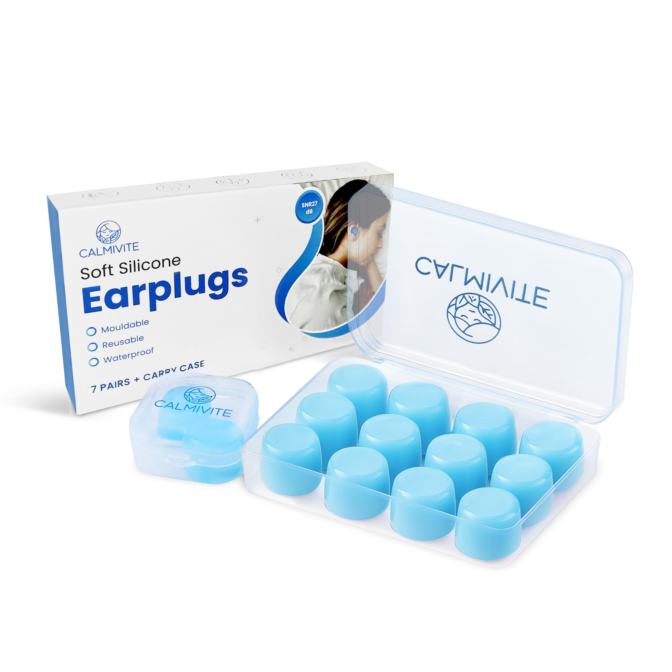 BPA-Free Soft Silicone Earplugs - 7 Pairs with Carry Cases - Mouldable Reusable Waterproof...