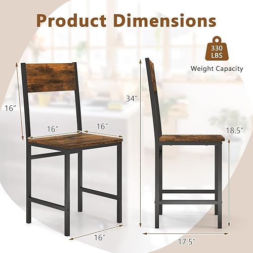 Miniatura 3 de Giantex Juego de 4 sillas de comedor, sillas de cocina industriales con patas de metal, respaldo inclinado, grano de madera rústica, sillas