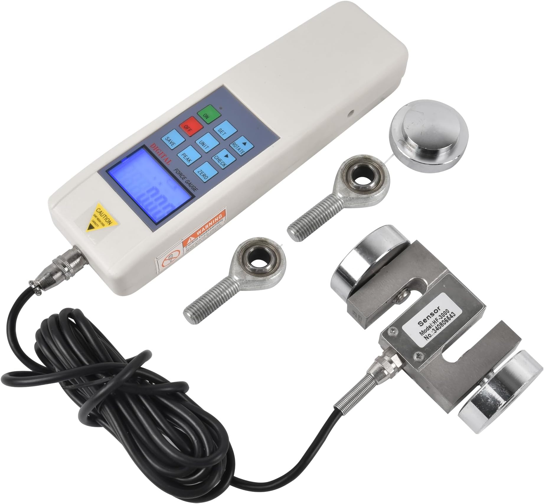 - 10KN/1000KG/2200LB Digital Force Gauge Push Pull Meter Dynamometer with External Load Cell Sensor, Peak/Track Mode, USB Output