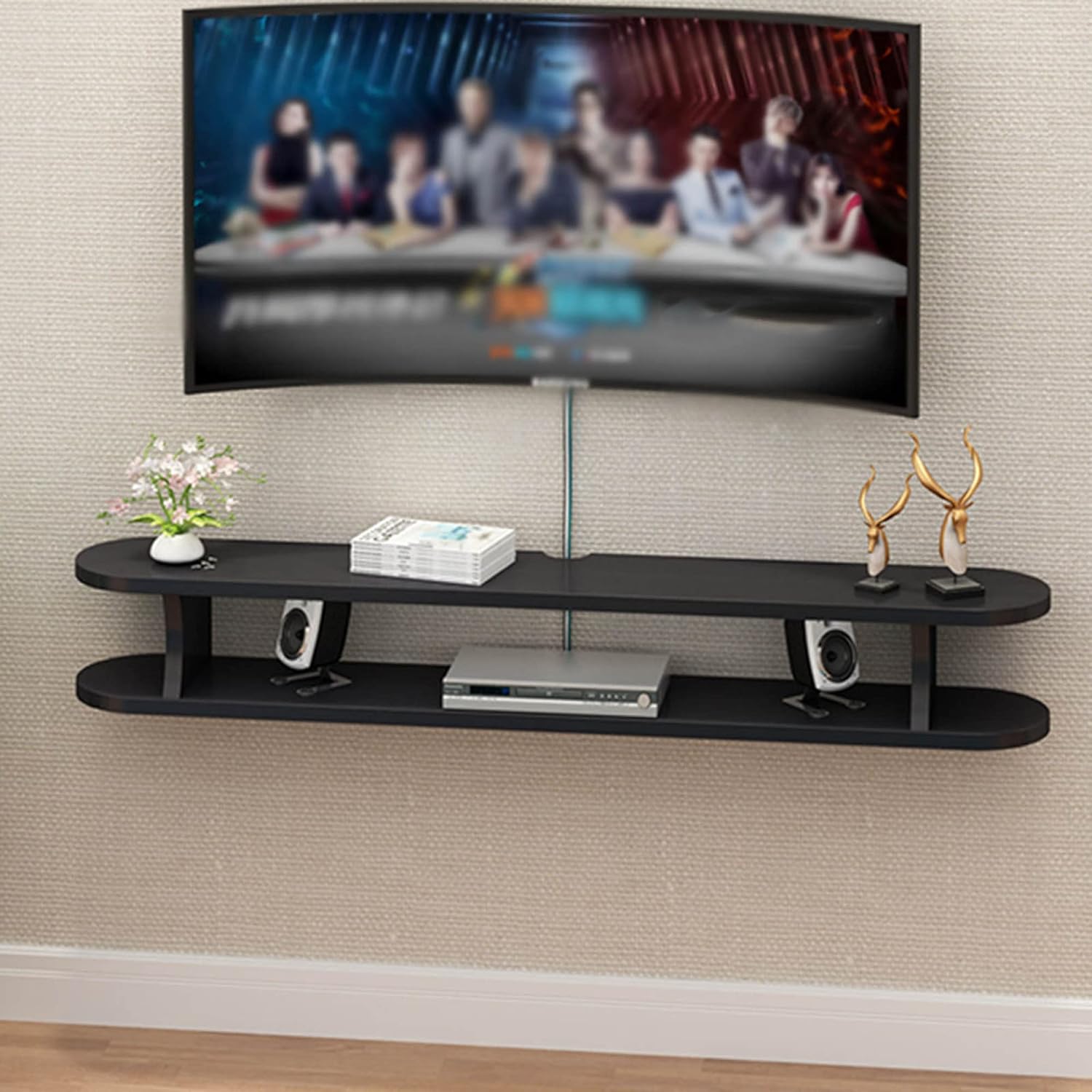 壁掛けテレビ壁掛け棚ウォールキャビネットフローティングシェルフの壁に取り付けられたテレビキャビネット セットトップボックスストレージシェルフ 壁の背景ストレージシェルフ スペース保存 オープン大容量 A 100 22 cm 再入荷