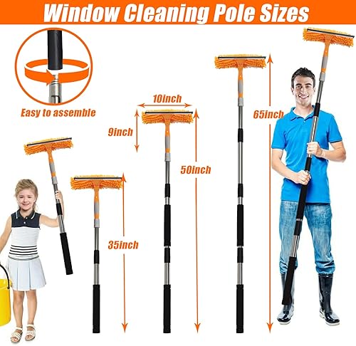 Miniatura 2 de Escobilla de ventana exterior de 65 pulgadas con poste de extensión para interior y exterior, vidrio de automóvil hecho de acero inoxidable con