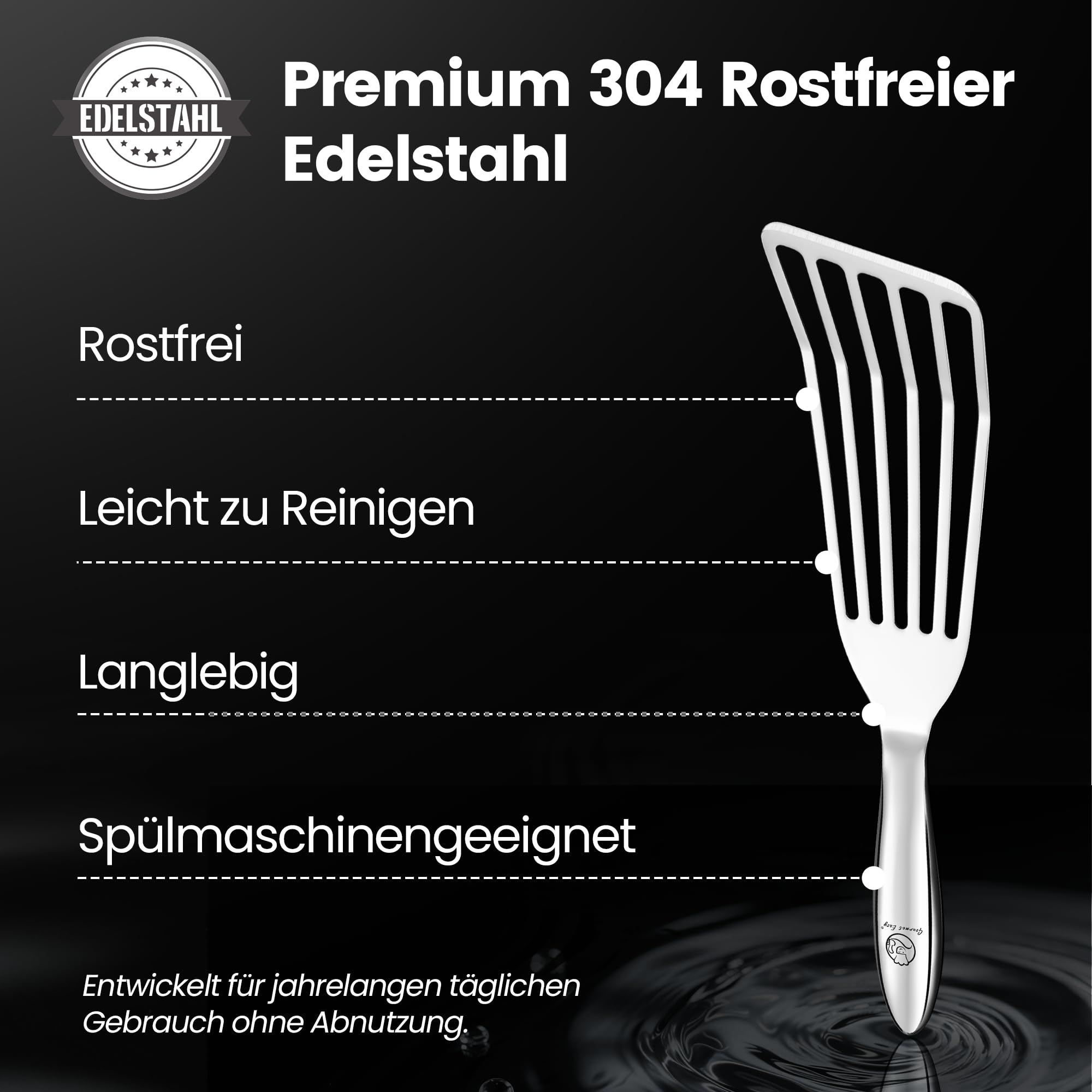 Pfannenwender Set aus rostfreiem Edelstahl für Fisch & Fleisch - Kleiner & Großer Pfannkuchenwender - Pfannenwender Edelstahl - Küchenhelfer 5 Jahre Ersatz