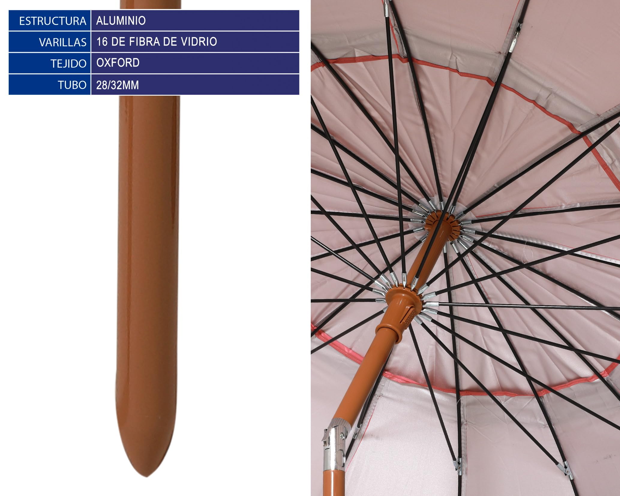 Atosa Strandschirm Ø 180 bis 240 cm aus Aluminium Orientalisches Modell mit Fransen mit LSF 50+, korallenrot, 240 cm, Sonnenblende