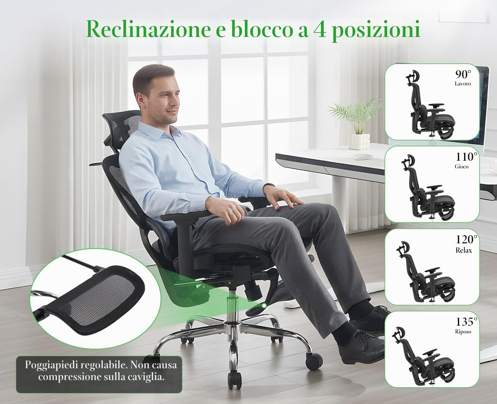 Sedia Ufficio con Supporto Lombare, Bracciolo Ribaltabile, Nero | Sedia Scrivania Ergonomica Poggiatesta, Sedia Gaming Traspirante e Regolabile per Casa