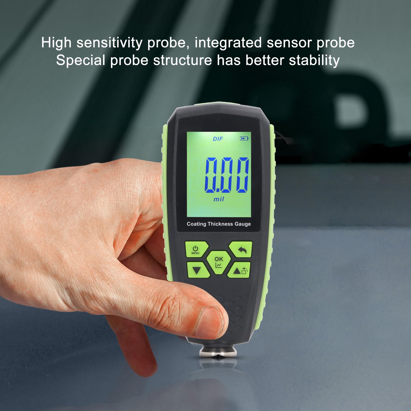 Aramox Espesor de Pintura, Medidor de Espesor de Revestimiento de Automóvil Digital ABS de 0 a 1300um 51, Detección Automática de Acero y Aluminio con Sonda Integrada para Automóviles Usados