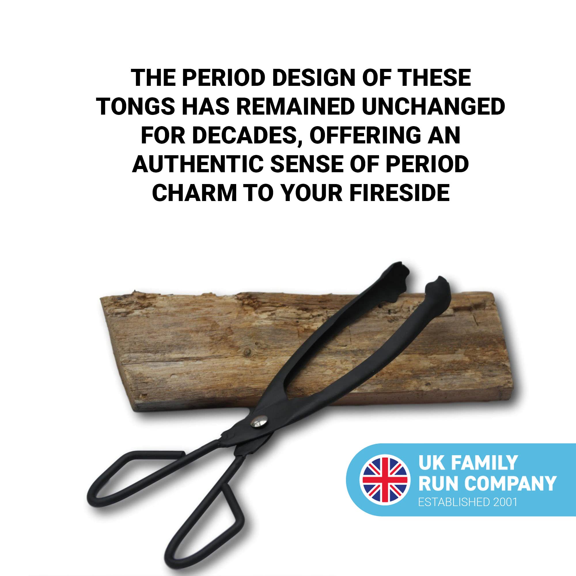 Traditional Black Metal Lightweight Fireplace Log Tong Coal Tongs for