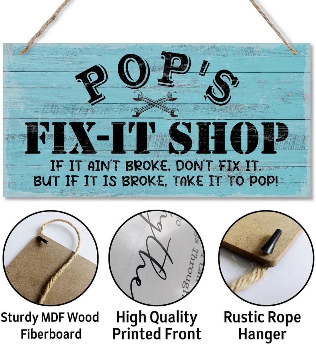 Vintage "Pop's Fix-It Shop If It Ain't Broke, Don't Fix It. But If It Is Broke, Take It To Pop" Decor Sign, Printed Wood Plaque Sign, Hanging Wood Sign Home Decor, Gift for Grandpa 12"x6" - Image 5
