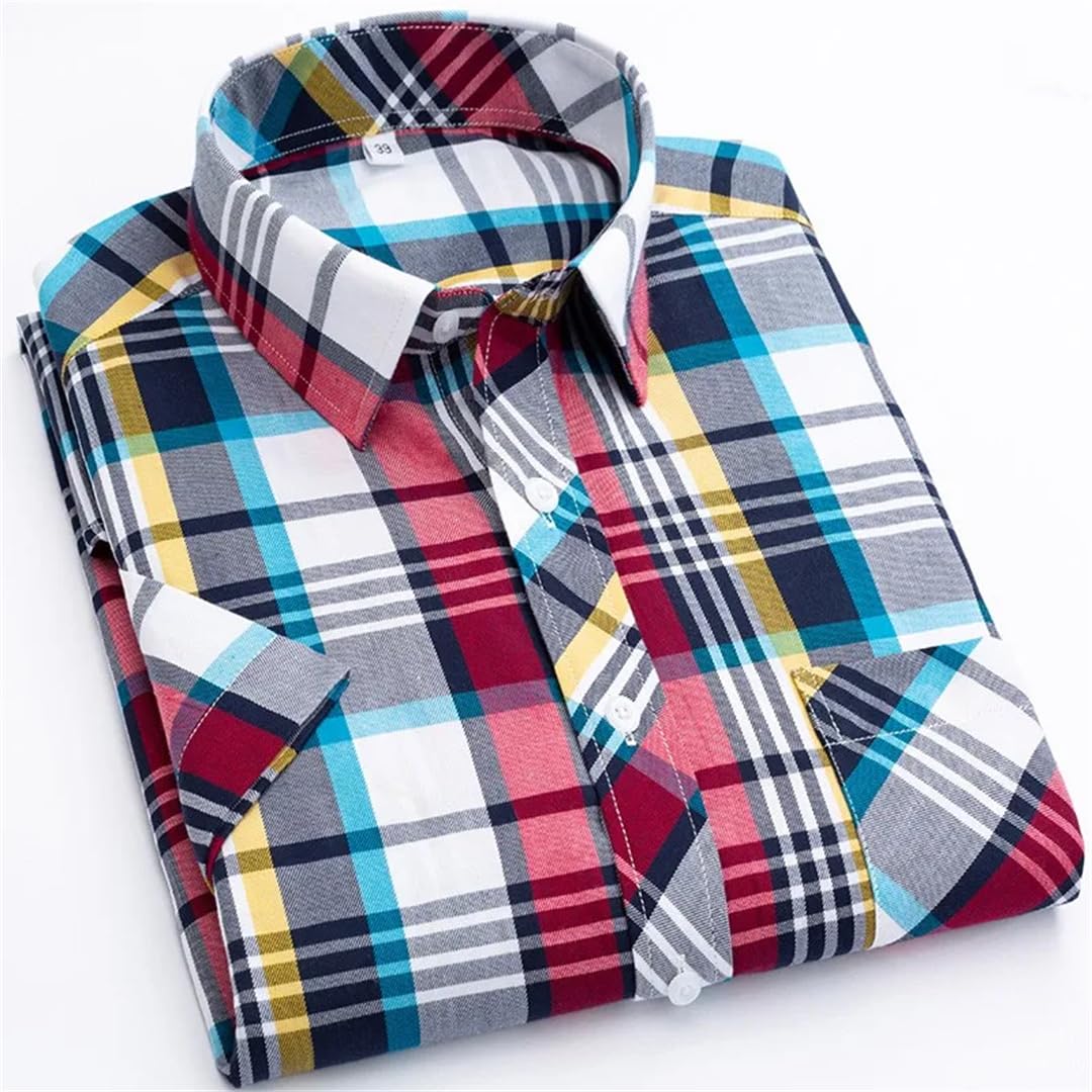 Disimlarl Camicie a maniche corte da uomo in cotone morbido confortevole sottile plaid giovane camicia casual