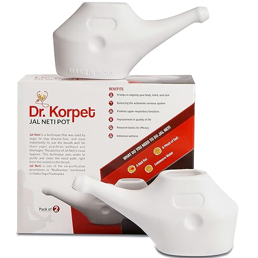 Dr. Korpet non-breakable plastic jal neti pot neti lota for nasal cleansing sinus and passages for Health, neti kriya kit (Pack of 2(two))