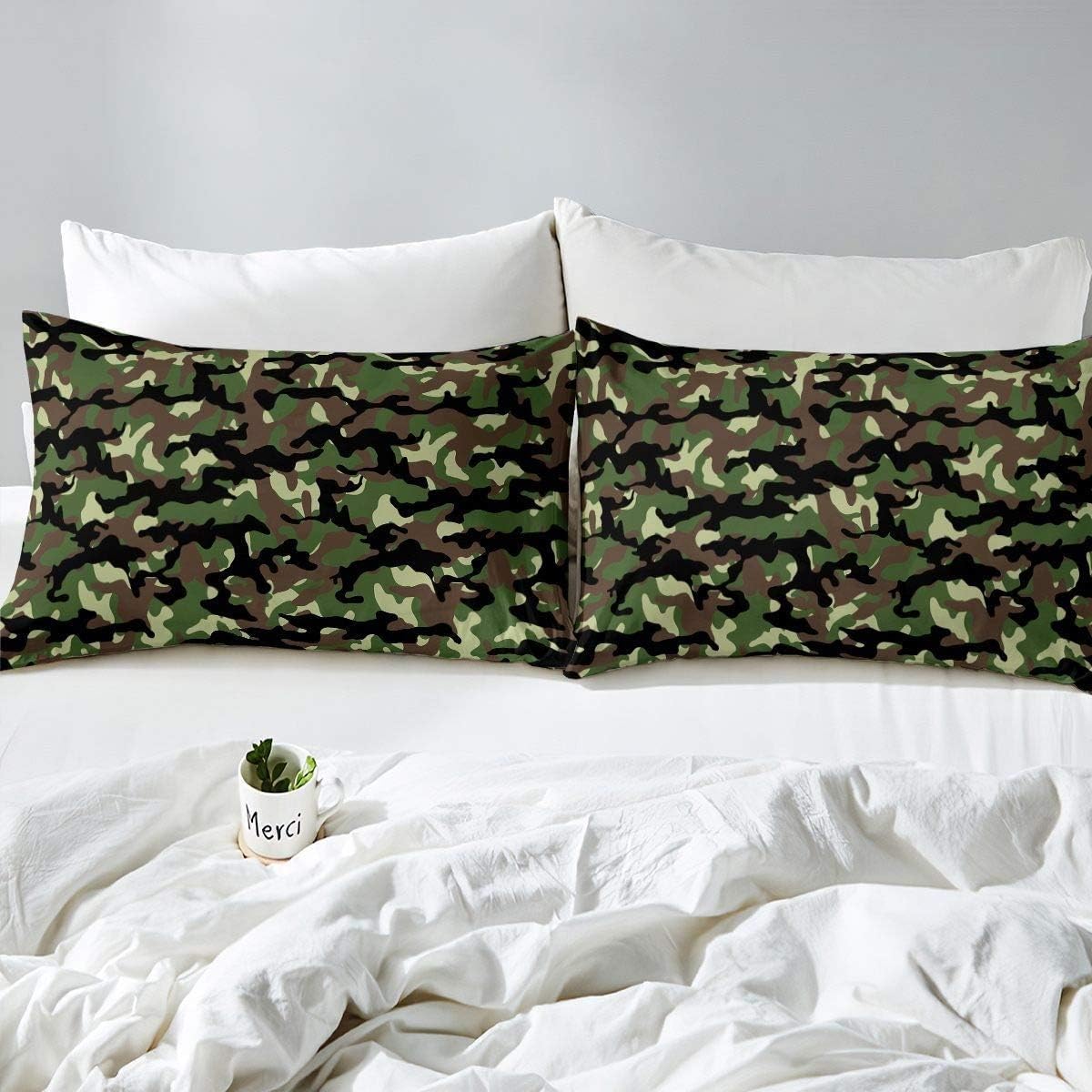 Camouflage Duvet Cover for Kids Force Hidden armyGreen Comforter Cover for Boys Girls Teens Decorative 2 Piece Junior/Cot Bed Cool Style Bedding Set(1 Quilt Cover+ 1 Pillowcases),Zipper - Image 2