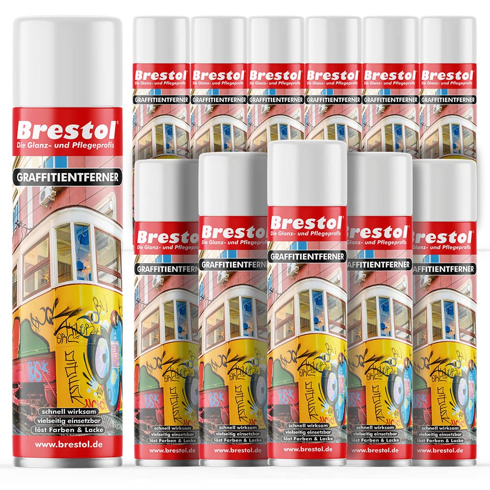 BRESTOL® GRAFFITI ENTFERNER 12x 400 ml Spray - Graffitilöser Farbabbeizer Farblöser Farbentferner Lackentferner Lacklöser Lasurlöser Lasurentferner Dispersionsmittel Abbeizmittel Abbeizer