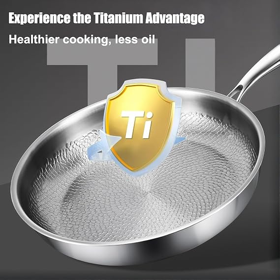 Titanium Pan Pro with Lid, Durable Scratch-Resistant Non Stick Titaniums Nutri Pans, Titanium Frying Pans for Cooking Non Stick, Compatible with All Cooktops (L)