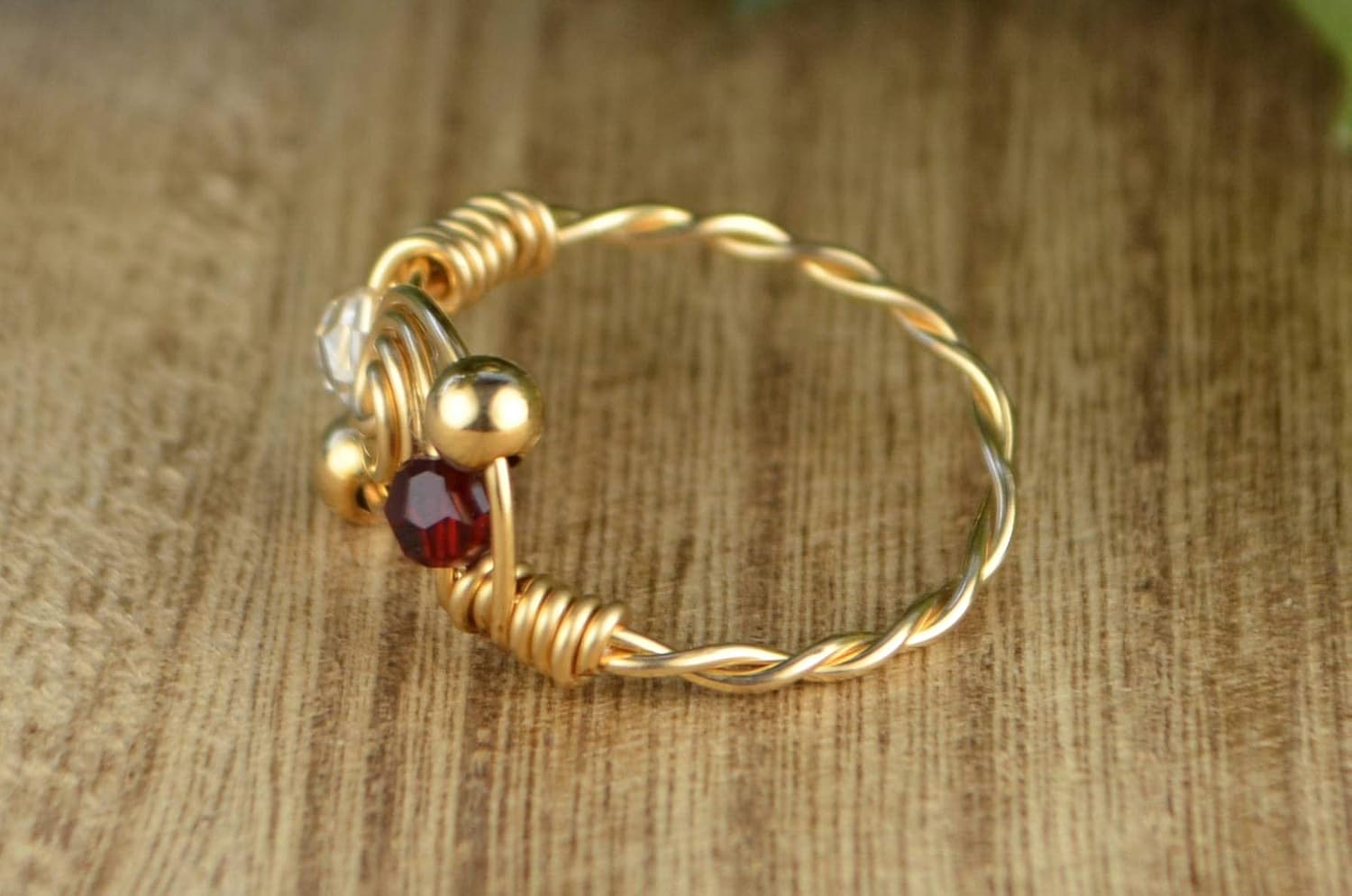 Personalized Ring- Any Two Crystal Birthstones in Sterling Silver or 14kt Yellow or Rose Gold Filled Wire- Handmade Wire Wrapped Ring- Custom made to size 4-14