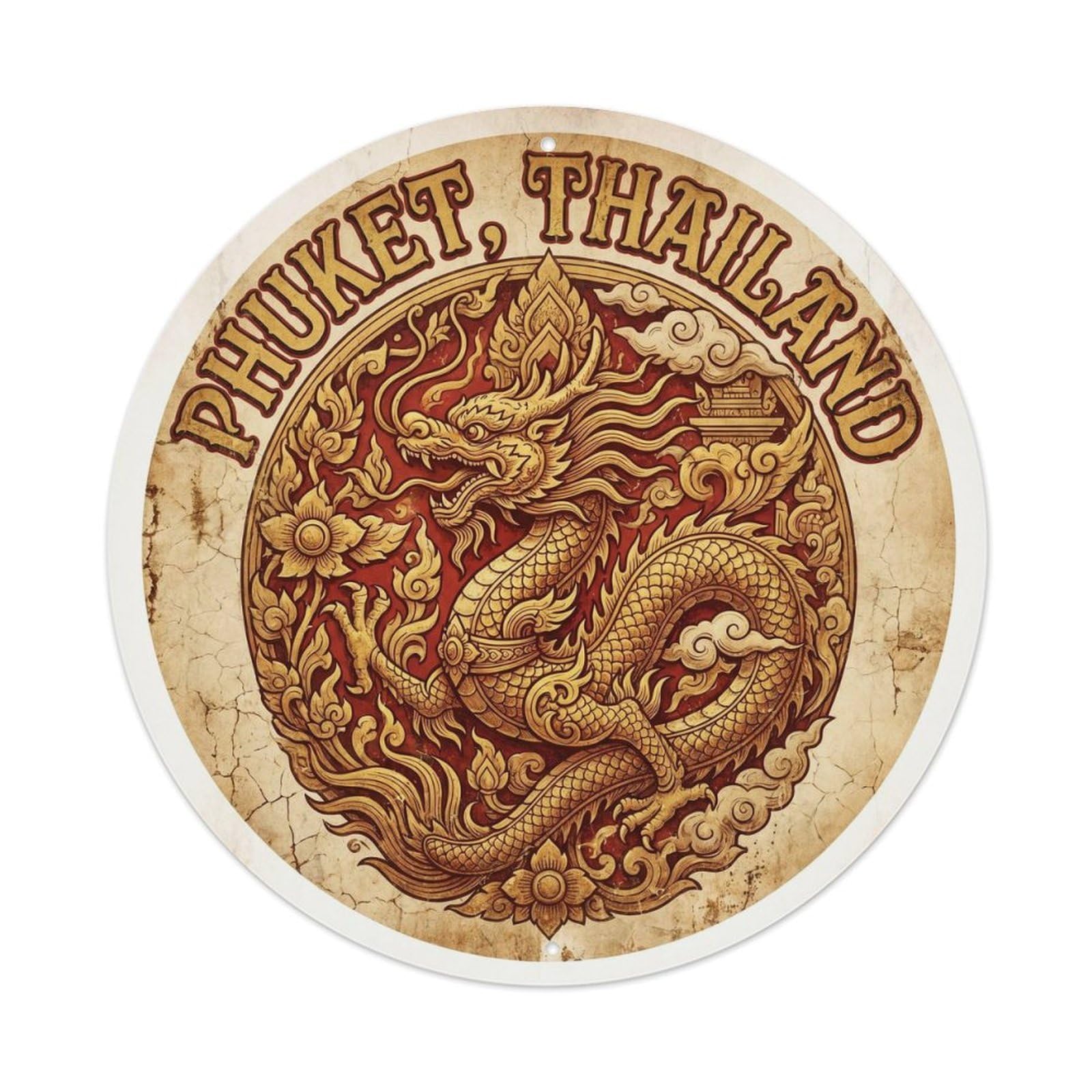 Phuket Temple Dragon Carving Island Culture Religious Metal Tin Sign