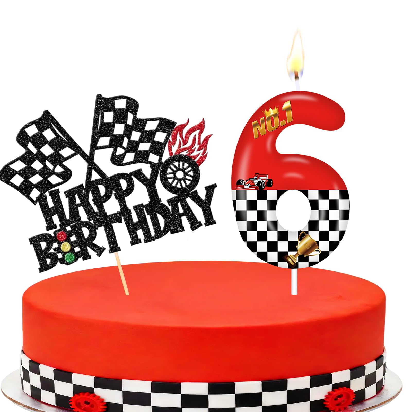Racing Cars Themed Number Candles, Cake Candles with Greeting Card for Birthday Party Wedding Anniversary Celebrations(6 Candle,Racing Cars)