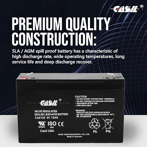 Miniatura 7 de Casil Batería CA6120 6V 12Ah – 12 amperios, batería de ciclo profundo AGM de 6 V, batería SLA F2, reemplazo VRLA, batería de luz de emergencia 6 V