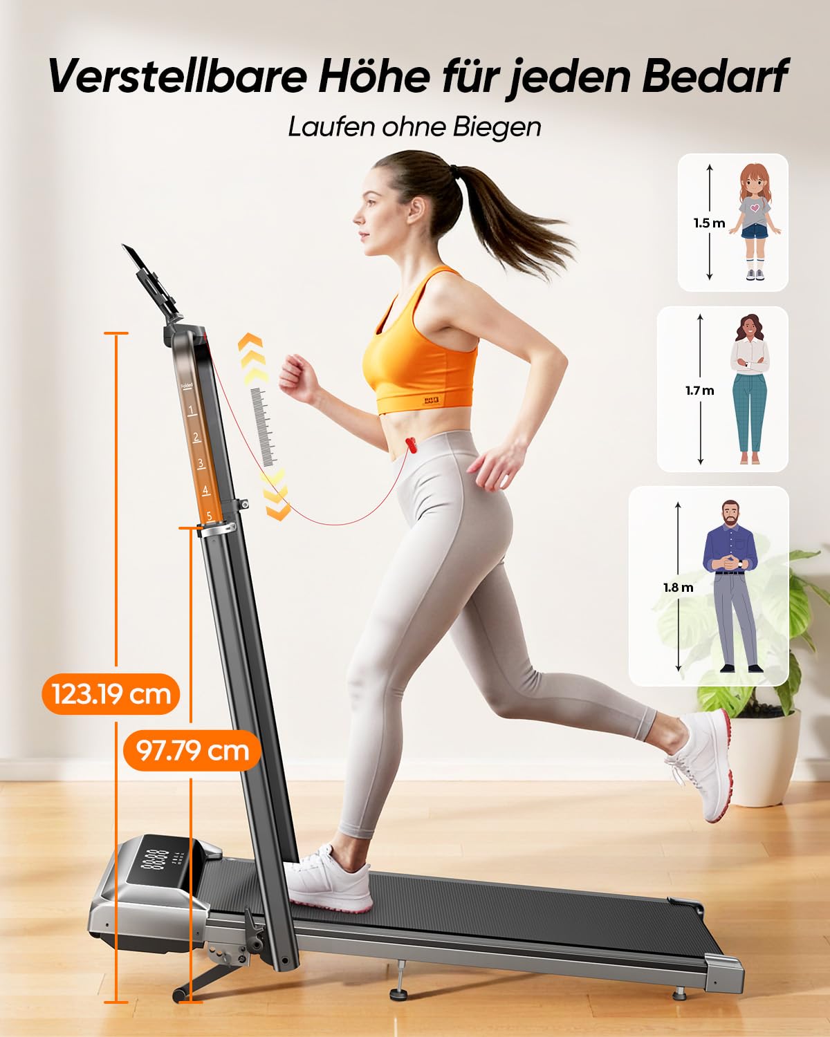 laufband für zuhause mit Neigung, 5 IN 1 Walking Pad mit 12% Steigung, 2.5HP Klappbar Laufband für Zuhause & Büro,2-LED-Anzeige,Bis 136kg Belastbar,Keine Installation
