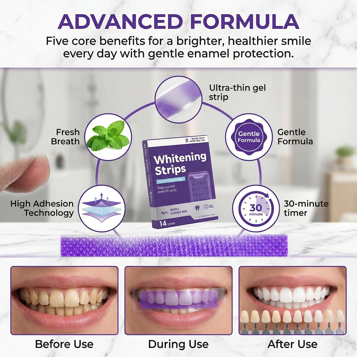 2 Box Purple Whitening Strips, Purple Teeth Whitening Strips, Removes Surface Stains, Effective Natural Shine, Enamel Safe, Portable for Daily Use - 3