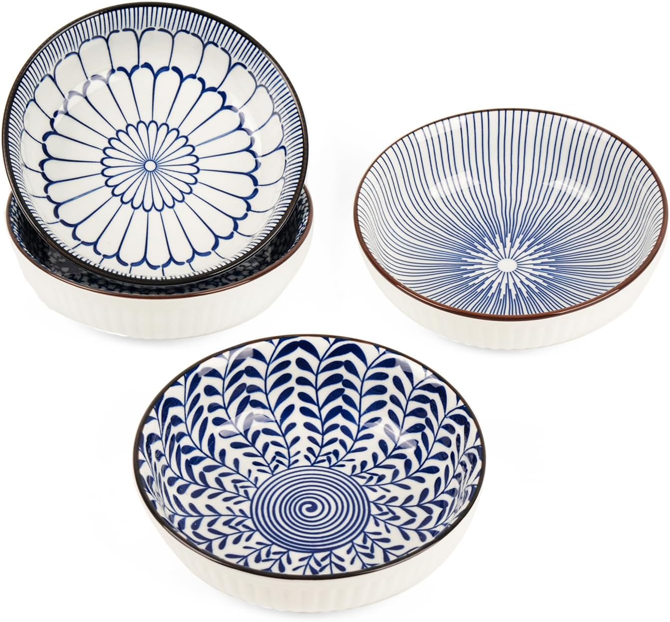 4 Pack Soy Sauce Dish, 8.7 Oz Ceramic Dipping Bowls, 5.25 Inch Sauce Bowls, for Side Dishes Dips Desserts Snacks Appetizers Kitchen Prep, Blue