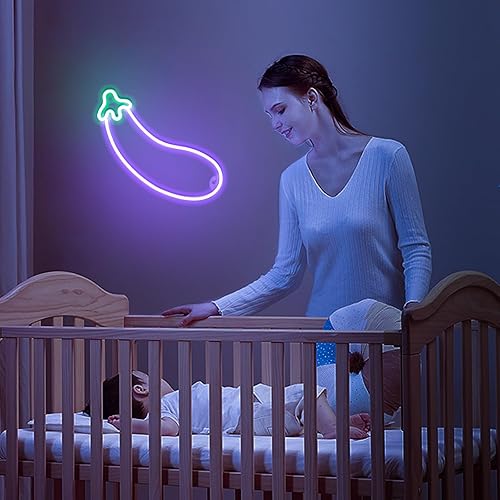 Miniatura 3 de ENUOLI Letreros de neón de berenjenas, luces LED de neón de berenjena morada, luces LED decorativas para decoración de pared, lámparas nocturnas
