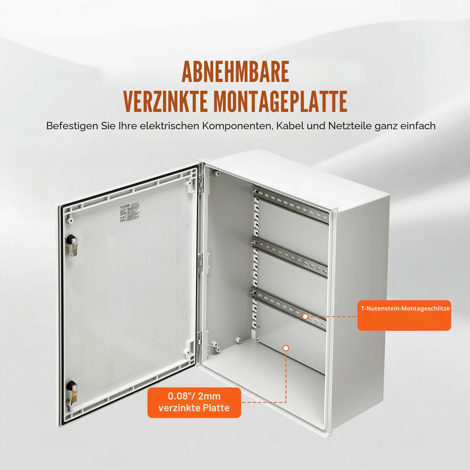 VEVOR Schaltschrank NEMA-Gehäuse, 400x500x200 mm, NEMA 4X Glasfaser-Stahl-Elektrobox, IP66 wasserdicht & staubdicht, Klappanschlussdose für den Innen- &Außenbereich, mit Montageplatte