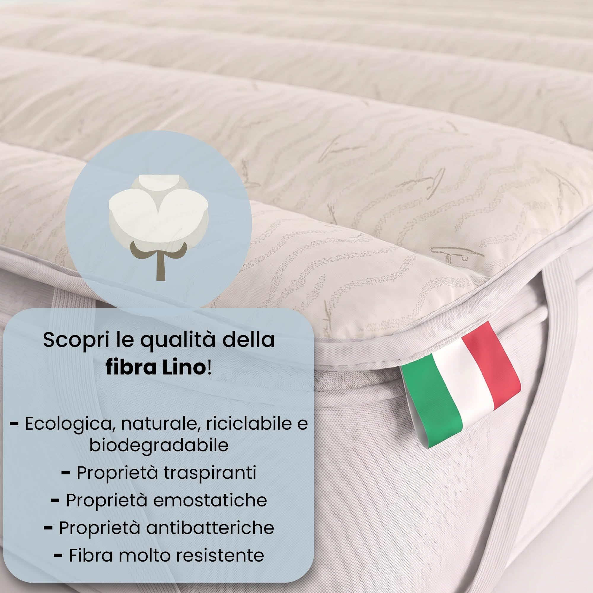 Italian Bed Linen Topper Lino, Imbottito e Trapuntato, Lavabile