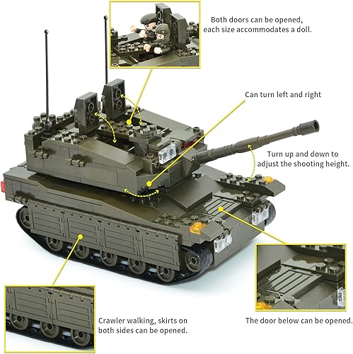 Miniatura 3 de QLT - Juego de bloques de construcción de tanque militar, tanque armado Merkava WW2 con 5 figuras de soldado, regalo de juguetes para niños de 8 a