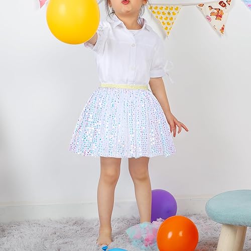 Miniatura 2 de KEREDA Falda de Tutú con Capas para Niñas, Falda de Tul de Lentejuelas Brillantes para Baile