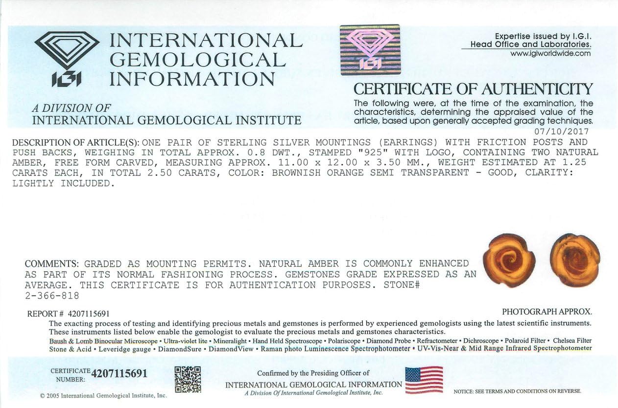 Ian and Valeri Co. Amber Sterling Silver Carved Rose Stud Earrings - Image 3