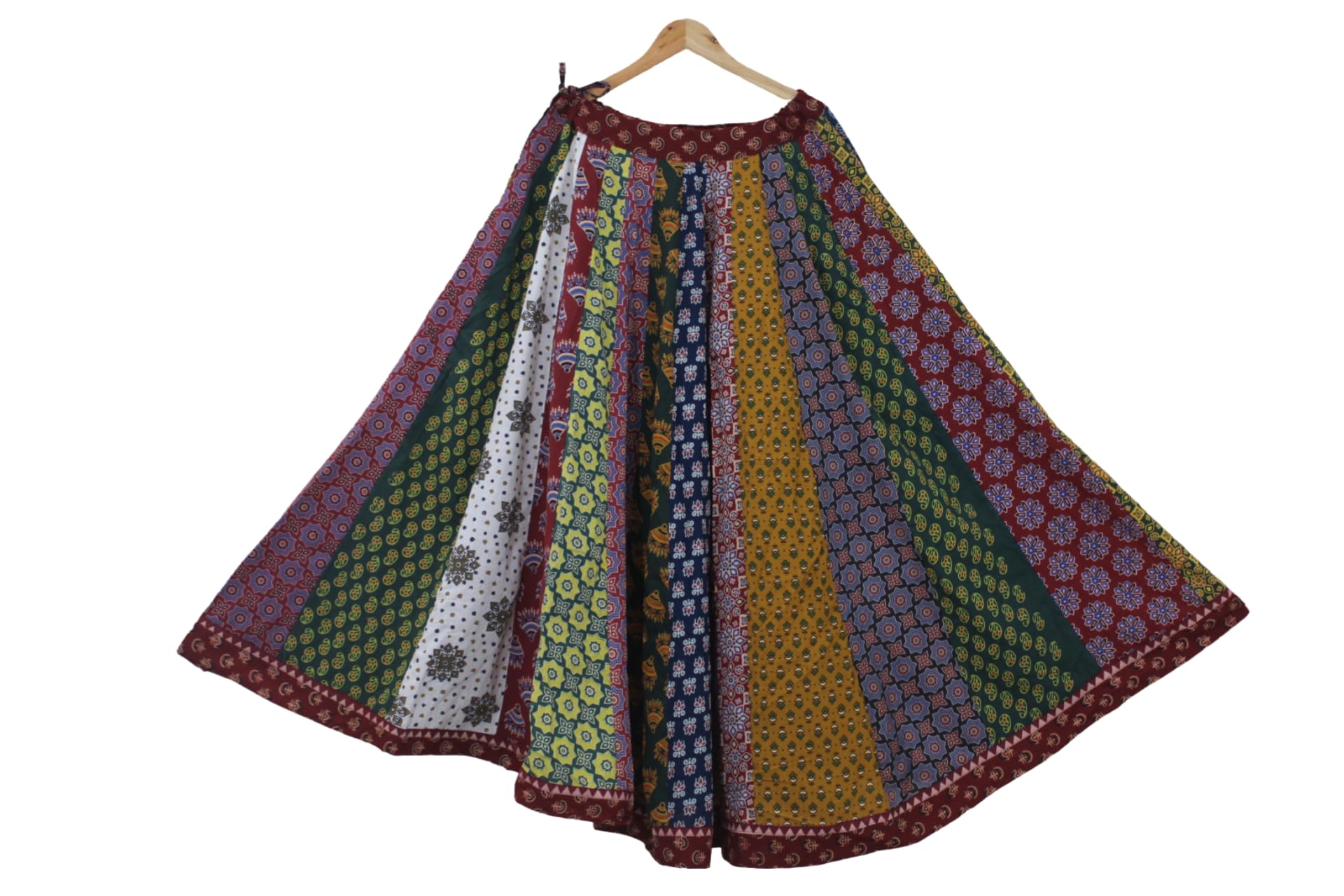 garvi gurjari Women’s Cotton Ajrakh Hand Block Printed Patchwork Flared Long Skirt | Ethnic Boho Maxi Skirt | Traditional Handmade Printed Skirt Multicolour-picture-14