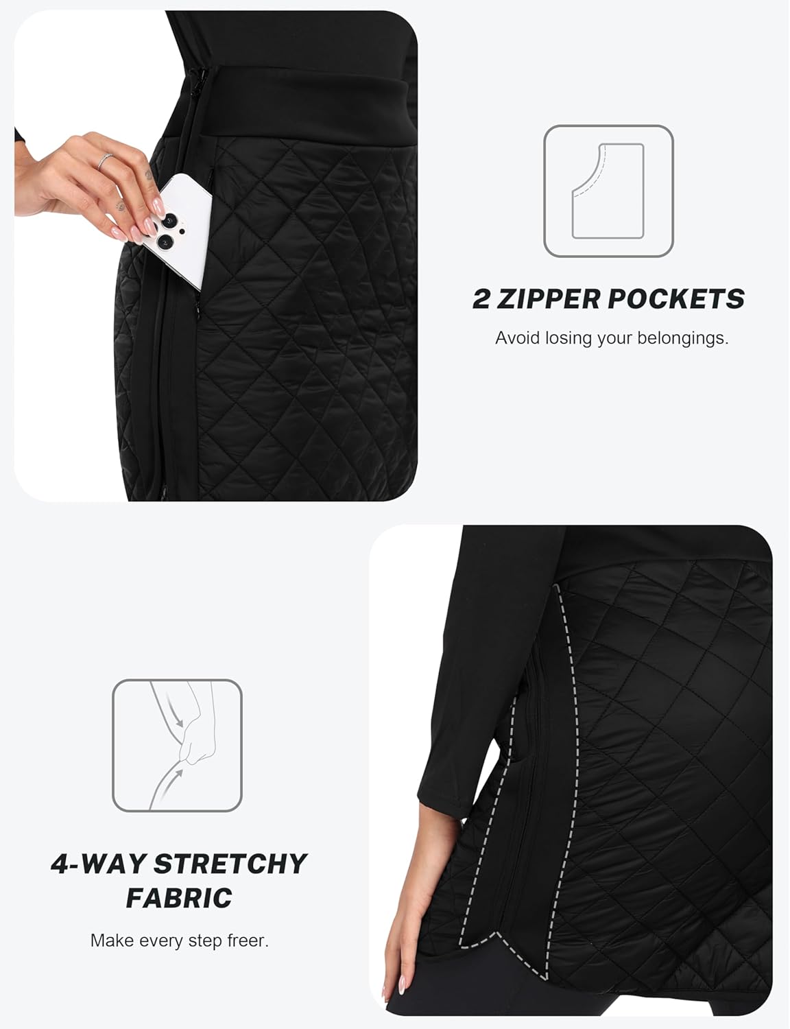 MoFiz Women's Quilted Puffer Skirt Insulated Warm Winter Skirt with Full Zipper Snow Skirts for Hiking Running Golf Outdoor - Image 5