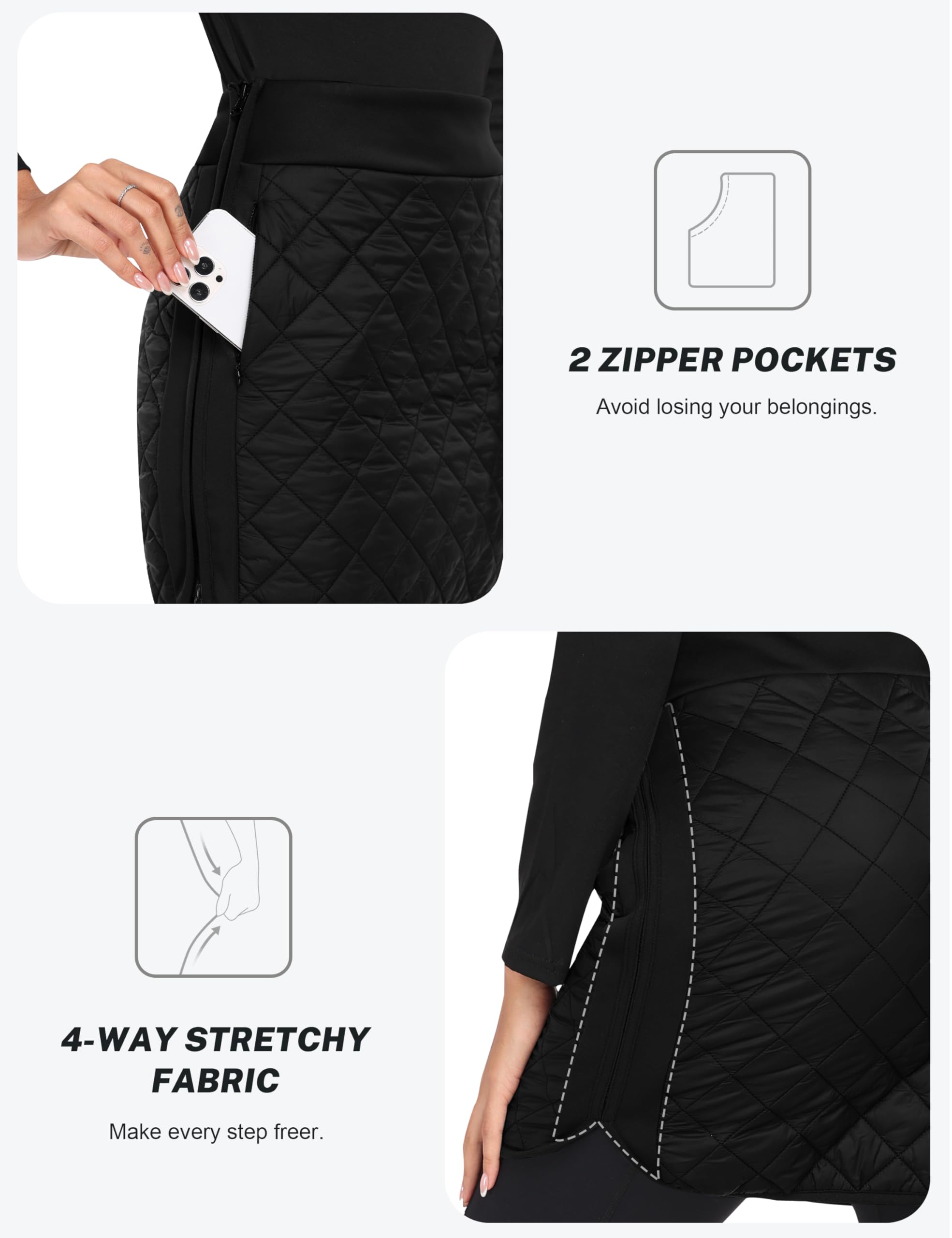 MoFiz Jupe Short Femme Hiver Jupe Matelassée Thermique Légère Jupe Randonnée Outdoor