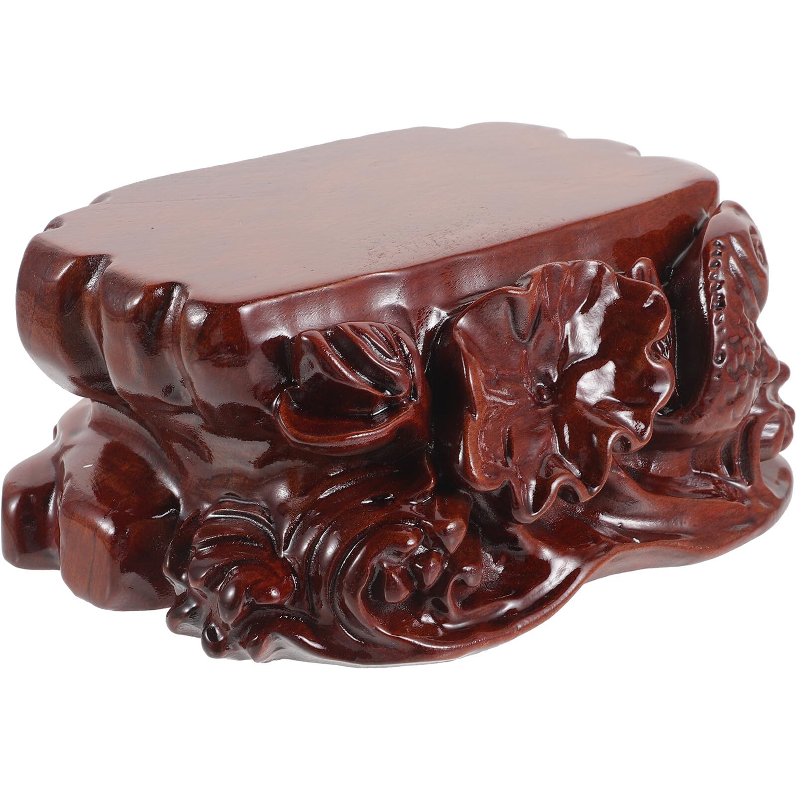 Socle en bois sculpté fleur de lotus pour petit vase et plante