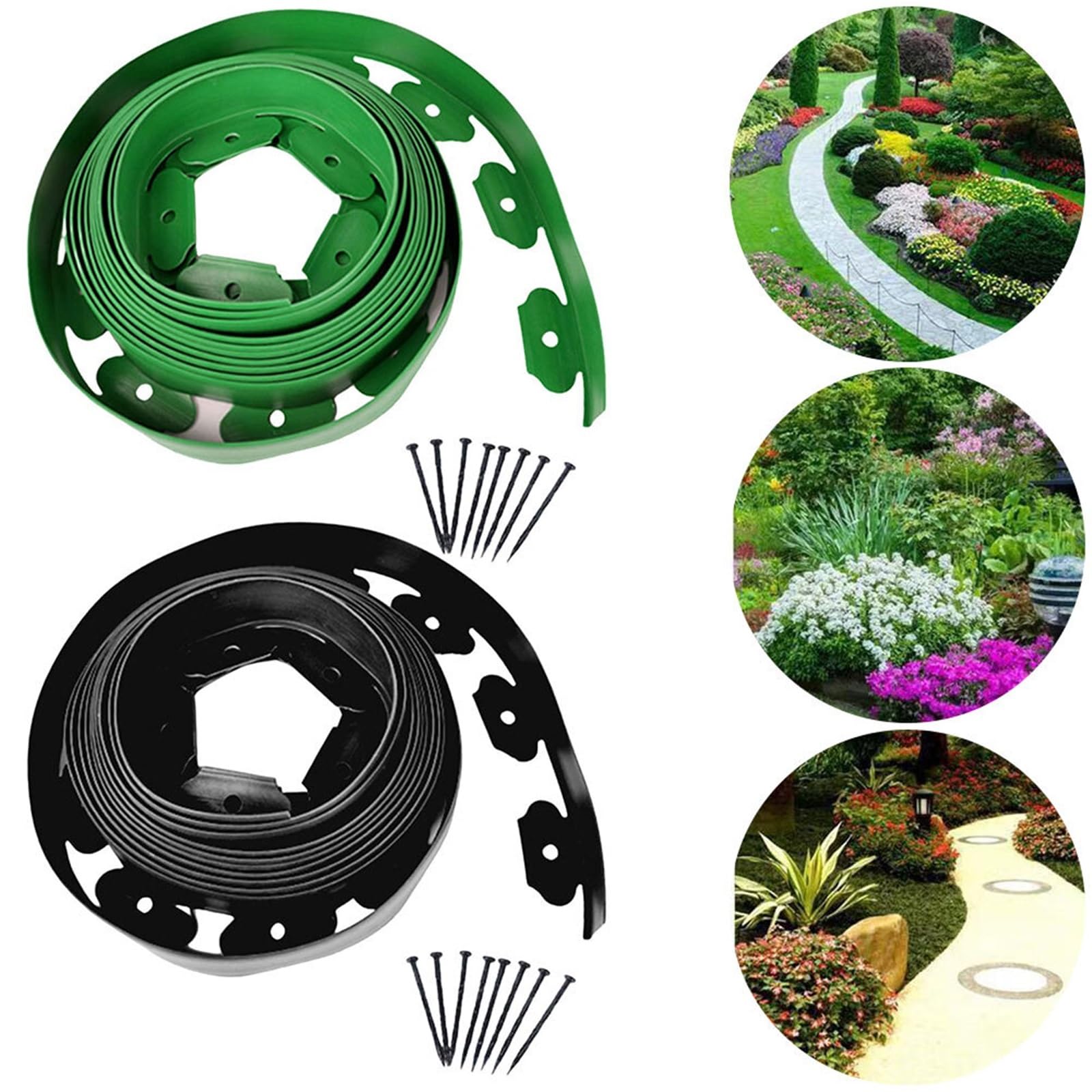 Bordura de Jardín de Plástico 5M/10M Garden Plants Border Barrier Lawn Plastic Edging for Outdoors Courtyard Grass Stone Isolation Belt(Black 10m)