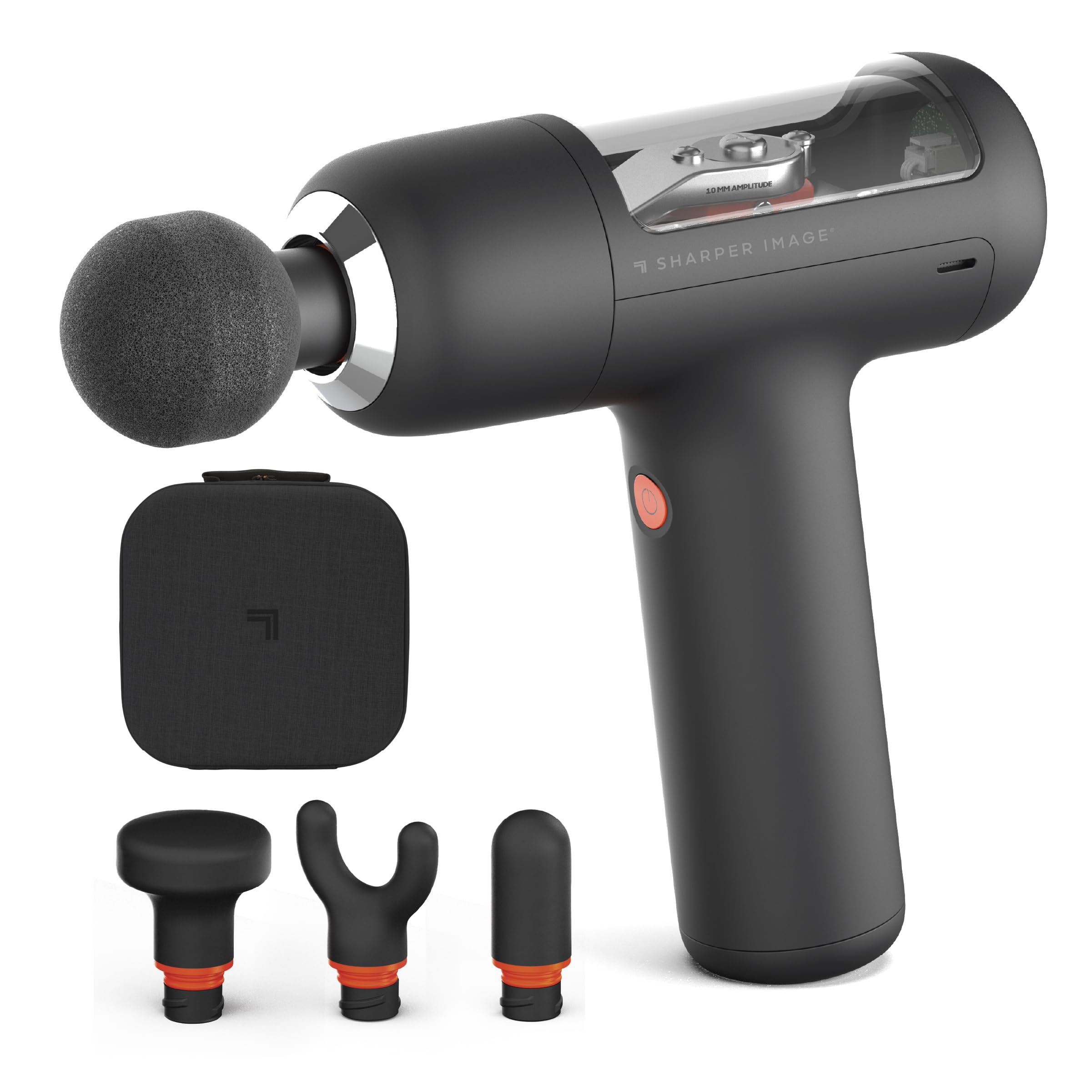 Sharper Image PowerBoost Circuit Massage Gun| Upgraded Deep Tissue Percussion Massager with 6 Speeds| 4 Attachments| Quiet Brushless Motor| Cordless